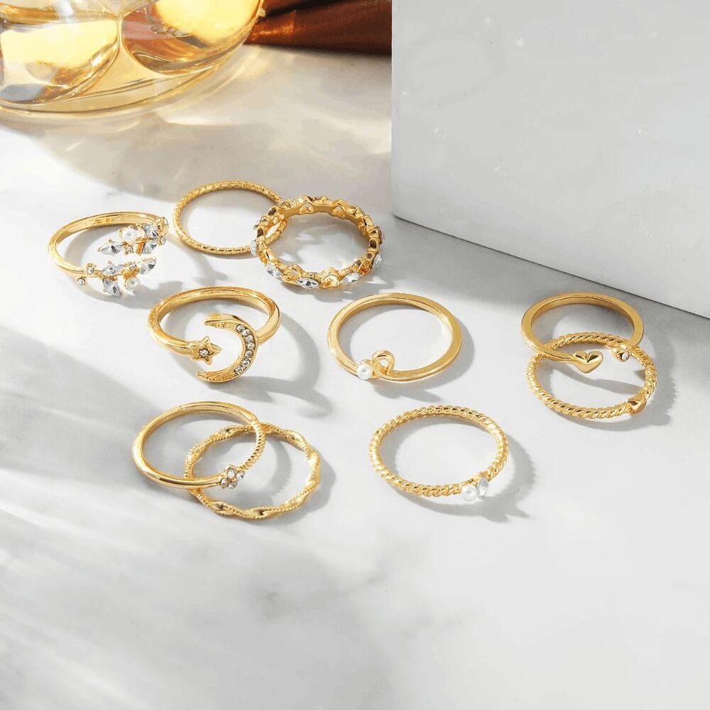 Boho Layer Stackable Diamond Rings - 10 Piece - Picture 3 of 8